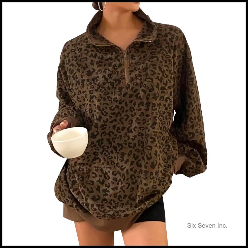 Oversized Quarter Zip Pullover Sweatshirt Plus Size Corduroy Streetwear Y2K